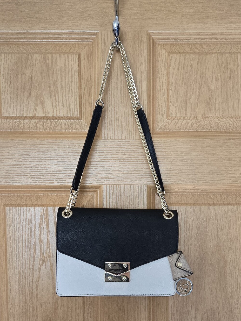 Karl Lagerfeld Two-Tone Black and Cream Structured Crossbody Bag